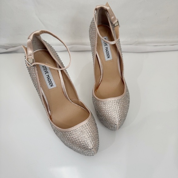 Steve Madden Deeny R Pewter Beige Crystal Platform High Heel Pumps Size 7.5 - Picture 11 of 12